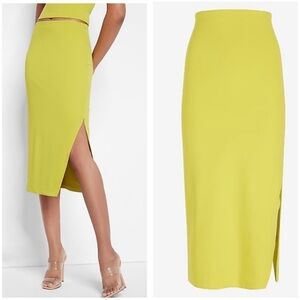 NEW Express High Rise Midi Body Contour Skirt Lime Yellow sz Small
